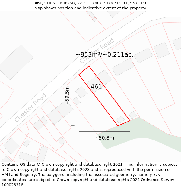 461, CHESTER ROAD, WOODFORD, STOCKPORT, SK7 1PR: Plot and title map