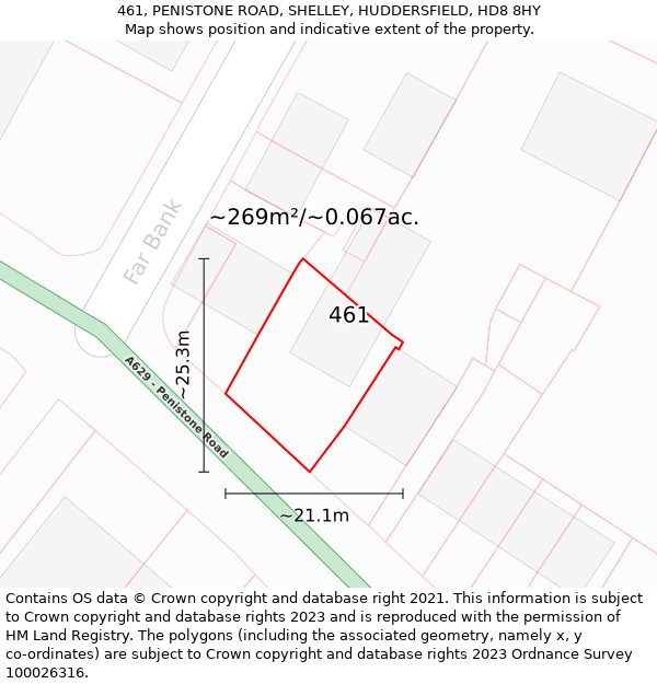 461, PENISTONE ROAD, SHELLEY, HUDDERSFIELD, HD8 8HY: Plot and title map