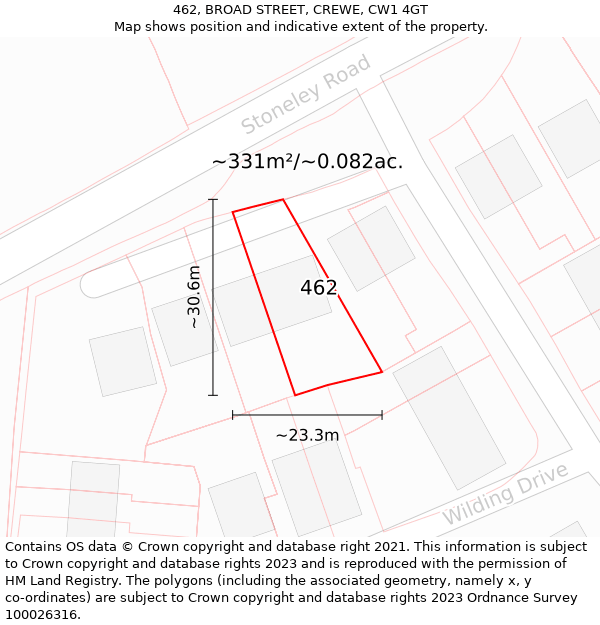 462, BROAD STREET, CREWE, CW1 4GT: Plot and title map