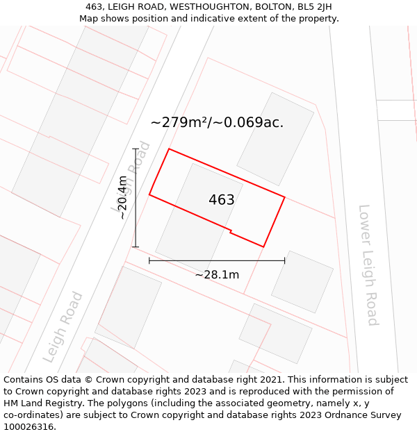 463, LEIGH ROAD, WESTHOUGHTON, BOLTON, BL5 2JH: Plot and title map