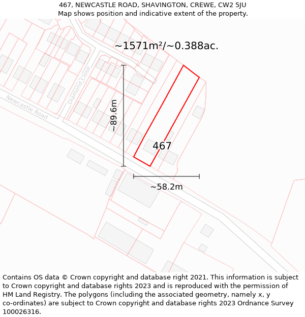 467, NEWCASTLE ROAD, SHAVINGTON, CREWE, CW2 5JU: Plot and title map