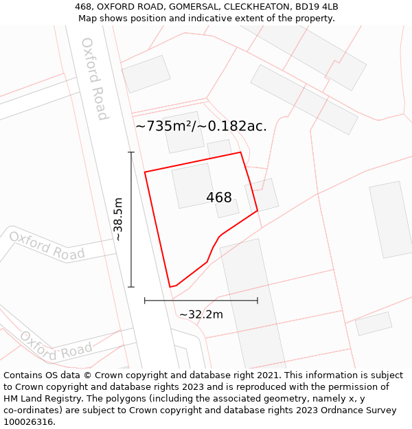 468, OXFORD ROAD, GOMERSAL, CLECKHEATON, BD19 4LB: Plot and title map