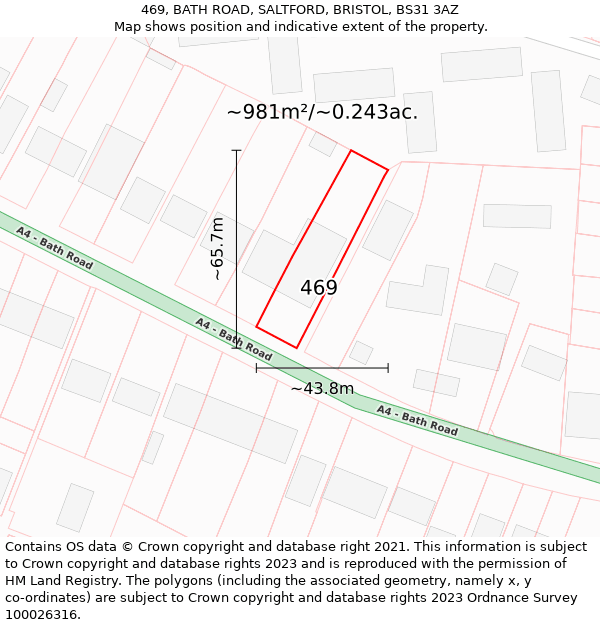 469, BATH ROAD, SALTFORD, BRISTOL, BS31 3AZ: Plot and title map