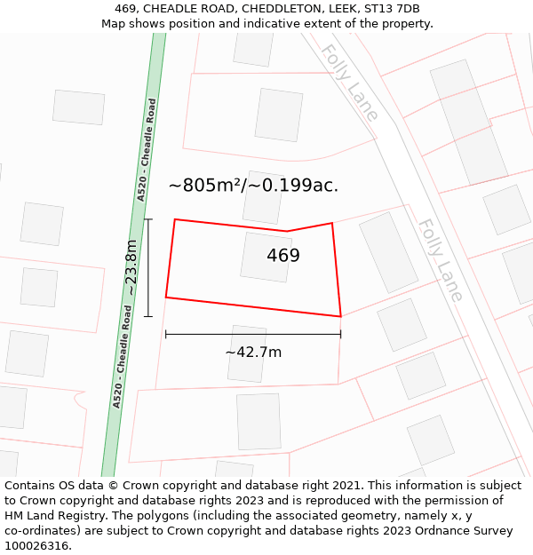 469, CHEADLE ROAD, CHEDDLETON, LEEK, ST13 7DB: Plot and title map