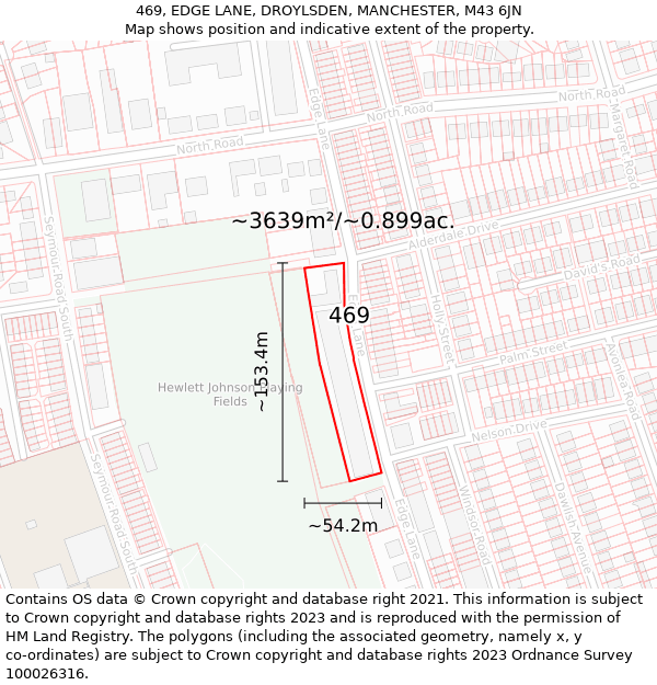 469, EDGE LANE, DROYLSDEN, MANCHESTER, M43 6JN: Plot and title map