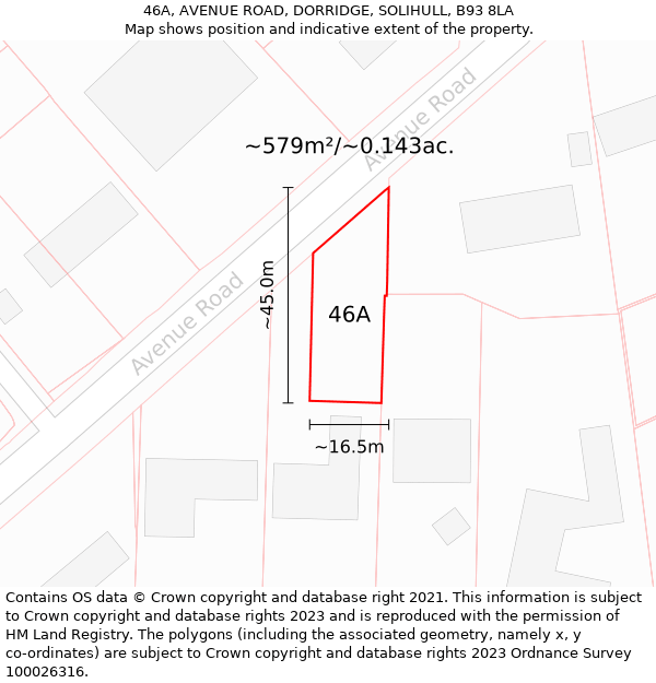 46A, AVENUE ROAD, DORRIDGE, SOLIHULL, B93 8LA: Plot and title map