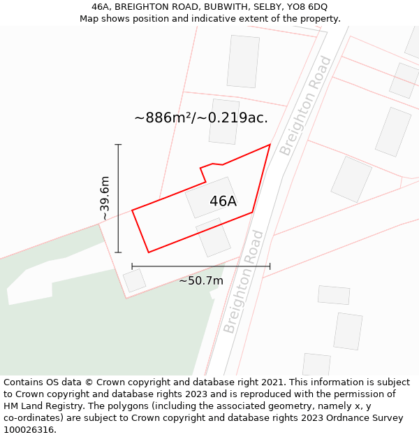 46A, BREIGHTON ROAD, BUBWITH, SELBY, YO8 6DQ: Plot and title map