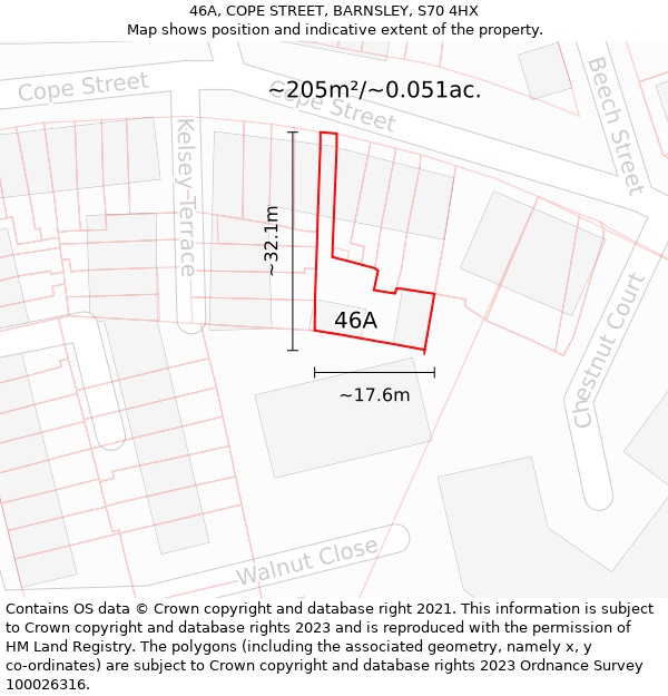 46A, COPE STREET, BARNSLEY, S70 4HX: Plot and title map