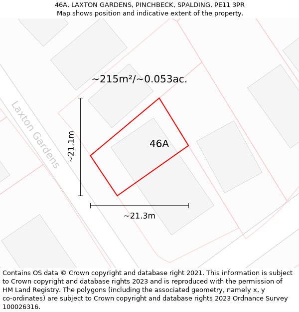 46A, LAXTON GARDENS, PINCHBECK, SPALDING, PE11 3PR: Plot and title map