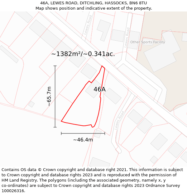 46A, LEWES ROAD, DITCHLING, HASSOCKS, BN6 8TU: Plot and title map