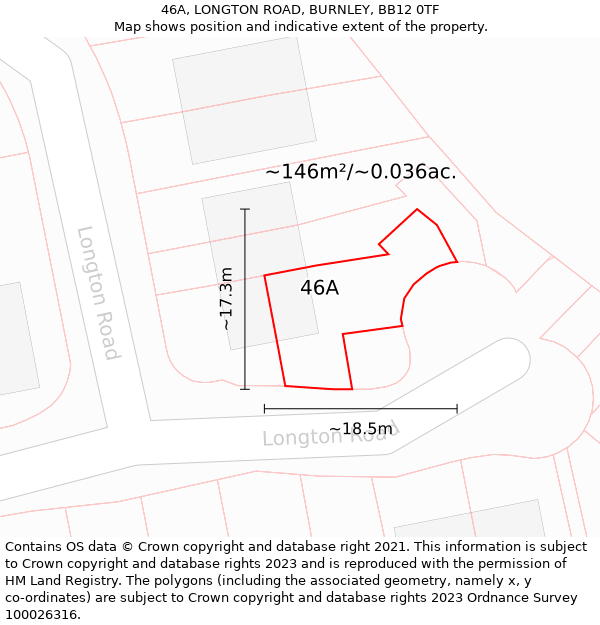 46A, LONGTON ROAD, BURNLEY, BB12 0TF: Plot and title map