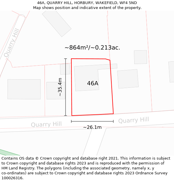 46A, QUARRY HILL, HORBURY, WAKEFIELD, WF4 5ND: Plot and title map