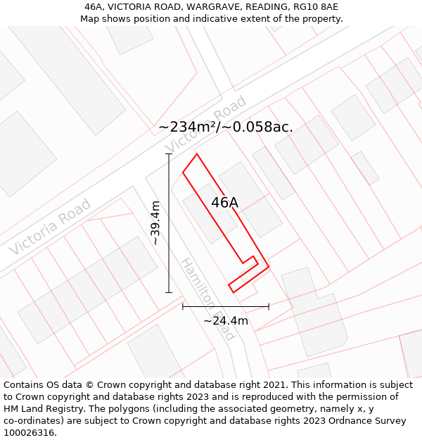 46A, VICTORIA ROAD, WARGRAVE, READING, RG10 8AE: Plot and title map