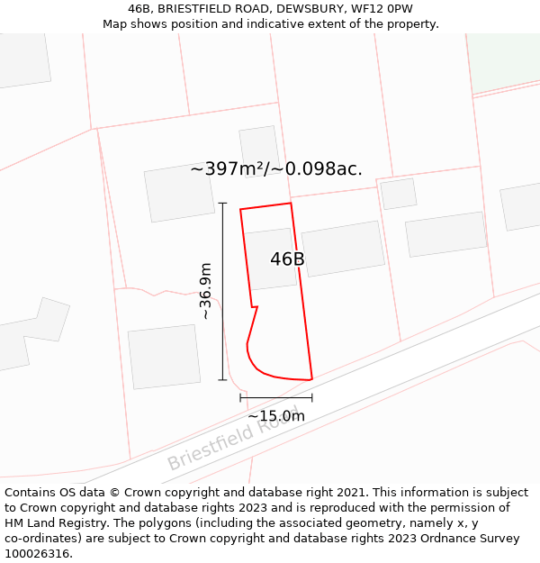 46B, BRIESTFIELD ROAD, DEWSBURY, WF12 0PW: Plot and title map