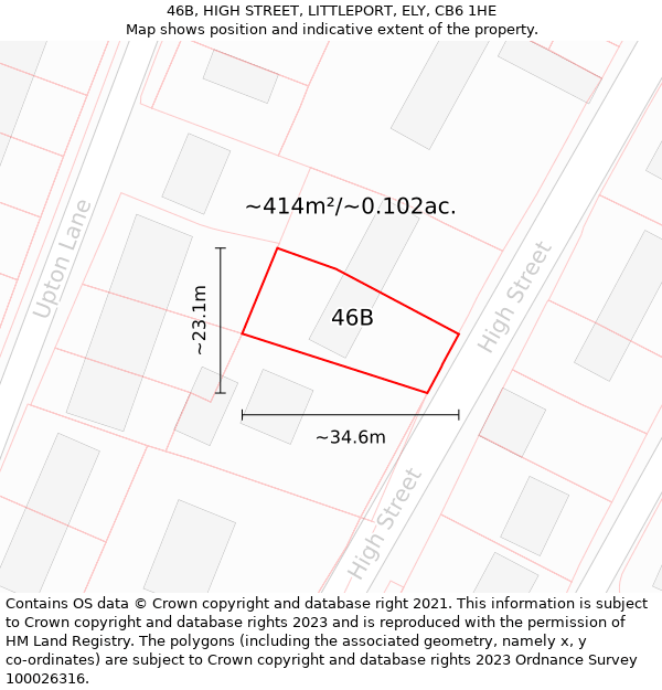 46B, HIGH STREET, LITTLEPORT, ELY, CB6 1HE: Plot and title map