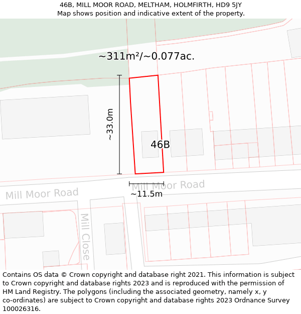 46B, MILL MOOR ROAD, MELTHAM, HOLMFIRTH, HD9 5JY: Plot and title map