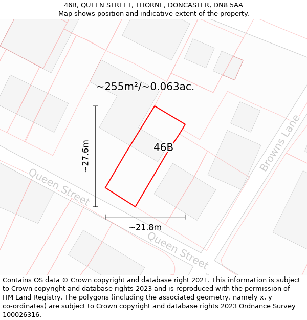 46B, QUEEN STREET, THORNE, DONCASTER, DN8 5AA: Plot and title map