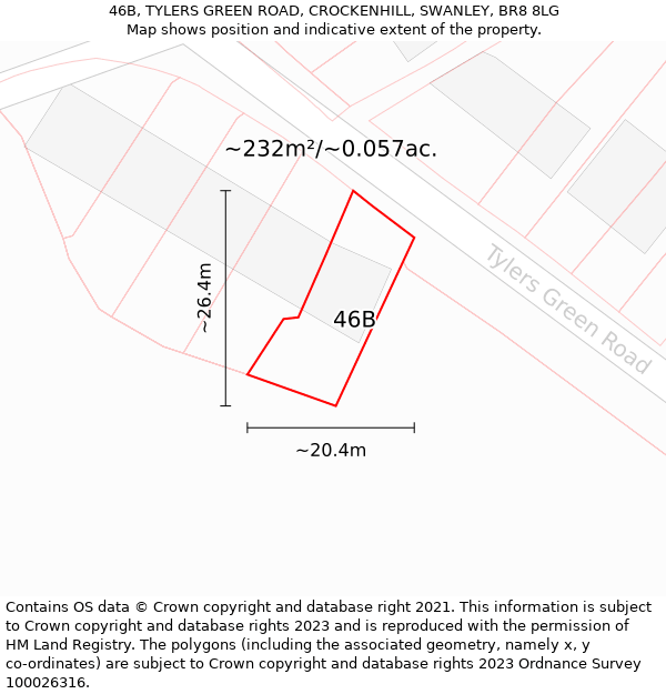 46B, TYLERS GREEN ROAD, CROCKENHILL, SWANLEY, BR8 8LG: Plot and title map