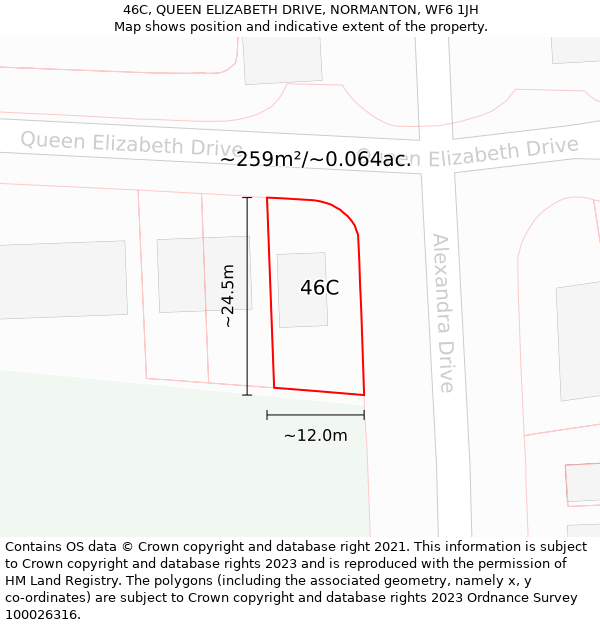 46C, QUEEN ELIZABETH DRIVE, NORMANTON, WF6 1JH: Plot and title map