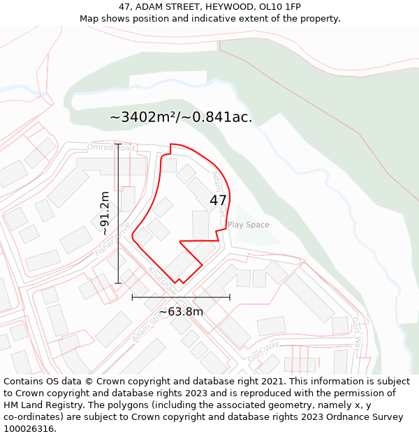 47, ADAM STREET, HEYWOOD, OL10 1FP: Plot and title map