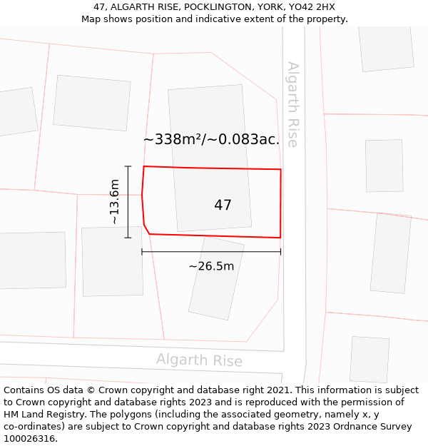 47, ALGARTH RISE, POCKLINGTON, YORK, YO42 2HX: Plot and title map