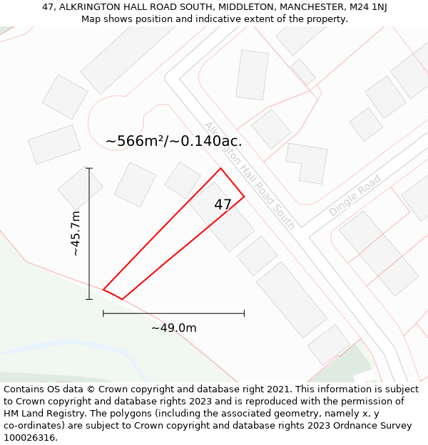 47, ALKRINGTON HALL ROAD SOUTH, MIDDLETON, MANCHESTER, M24 1NJ: Plot and title map