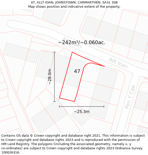 47, ALLT IOAN, JOHNSTOWN, CARMARTHEN, SA31 3SB: Plot and title map