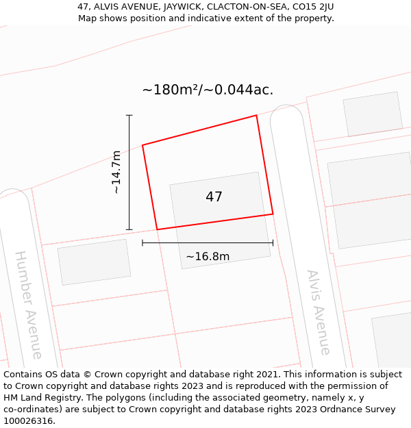 47, ALVIS AVENUE, JAYWICK, CLACTON-ON-SEA, CO15 2JU: Plot and title map