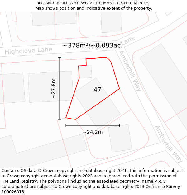 47, AMBERHILL WAY, WORSLEY, MANCHESTER, M28 1YJ: Plot and title map