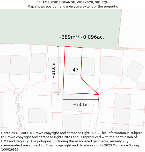 47, AMBLESIDE GRANGE, WORKSOP, S81 7QH: Plot and title map