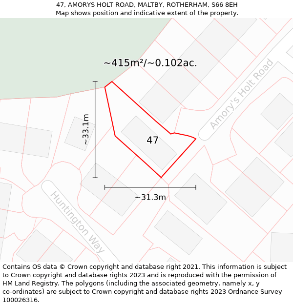 47, AMORYS HOLT ROAD, MALTBY, ROTHERHAM, S66 8EH: Plot and title map