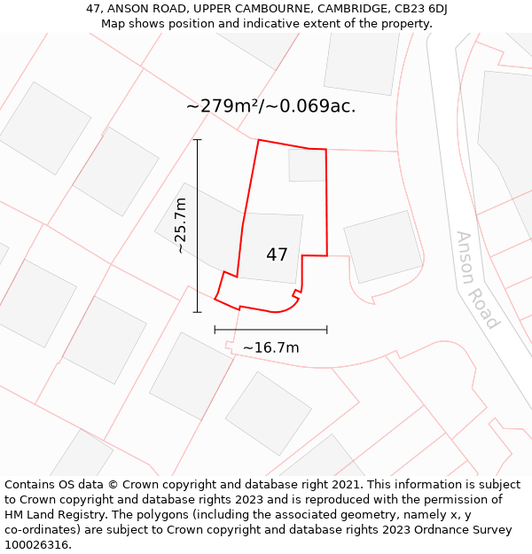 47, ANSON ROAD, UPPER CAMBOURNE, CAMBRIDGE, CB23 6DJ: Plot and title map