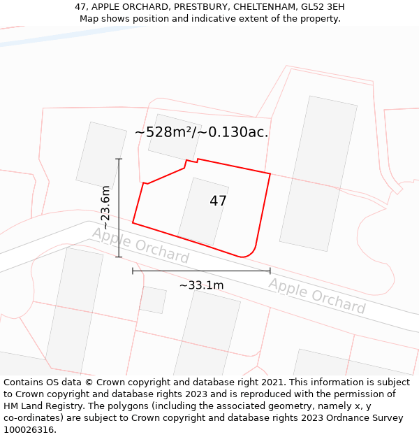 47, APPLE ORCHARD, PRESTBURY, CHELTENHAM, GL52 3EH: Plot and title map