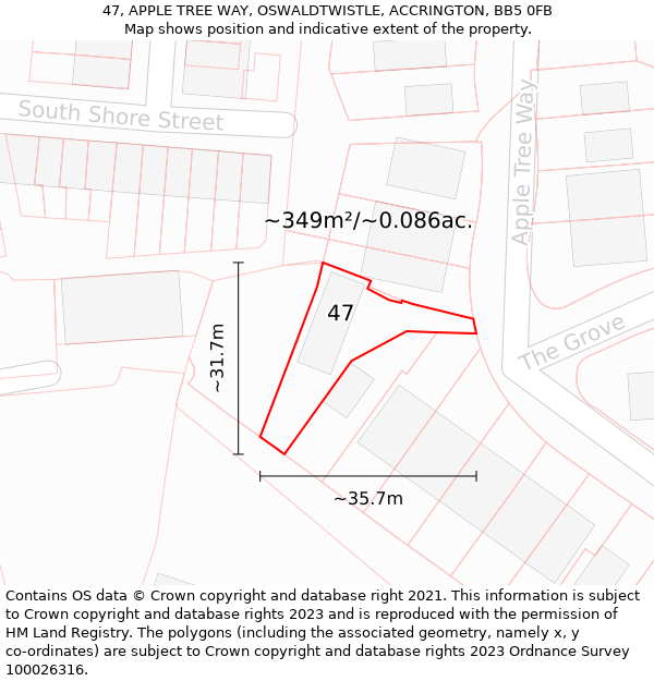 47, APPLE TREE WAY, OSWALDTWISTLE, ACCRINGTON, BB5 0FB: Plot and title map