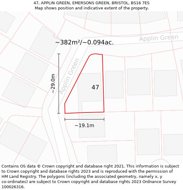 47, APPLIN GREEN, EMERSONS GREEN, BRISTOL, BS16 7ES: Plot and title map