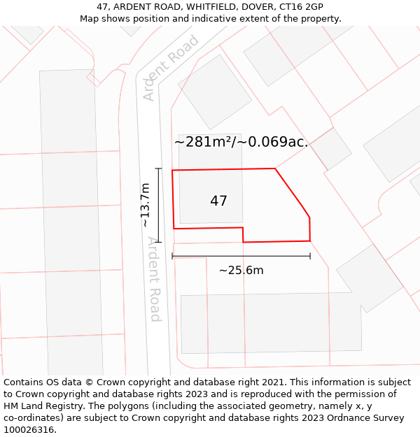 47, ARDENT ROAD, WHITFIELD, DOVER, CT16 2GP: Plot and title map