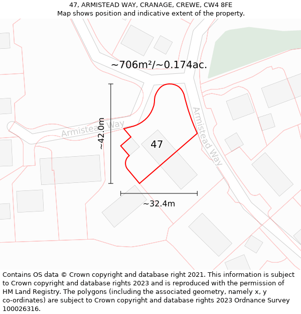 47, ARMISTEAD WAY, CRANAGE, CREWE, CW4 8FE: Plot and title map