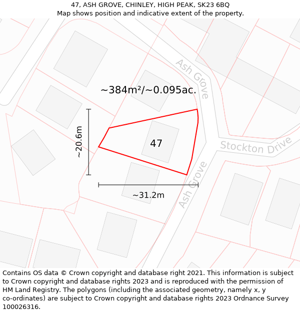 47, ASH GROVE, CHINLEY, HIGH PEAK, SK23 6BQ: Plot and title map