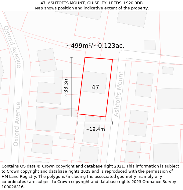 47, ASHTOFTS MOUNT, GUISELEY, LEEDS, LS20 9DB: Plot and title map