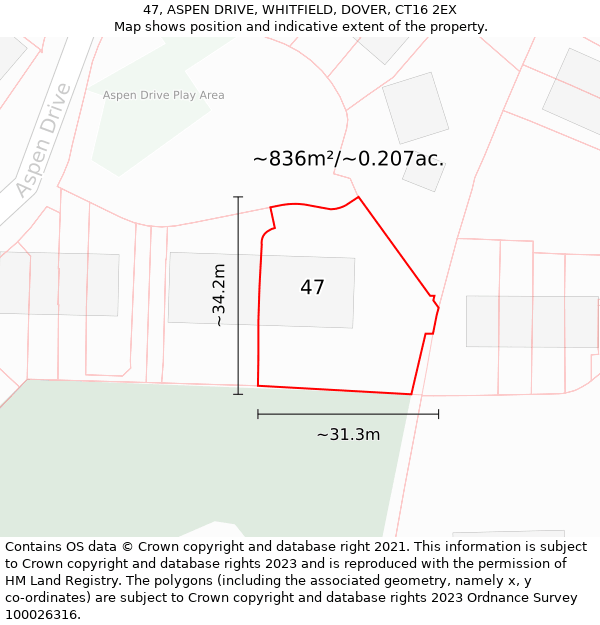 47, ASPEN DRIVE, WHITFIELD, DOVER, CT16 2EX: Plot and title map