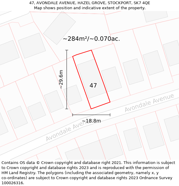 47, AVONDALE AVENUE, HAZEL GROVE, STOCKPORT, SK7 4QE: Plot and title map