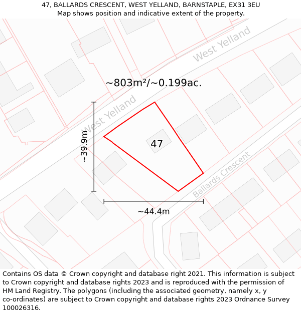 47, BALLARDS CRESCENT, WEST YELLAND, BARNSTAPLE, EX31 3EU: Plot and title map