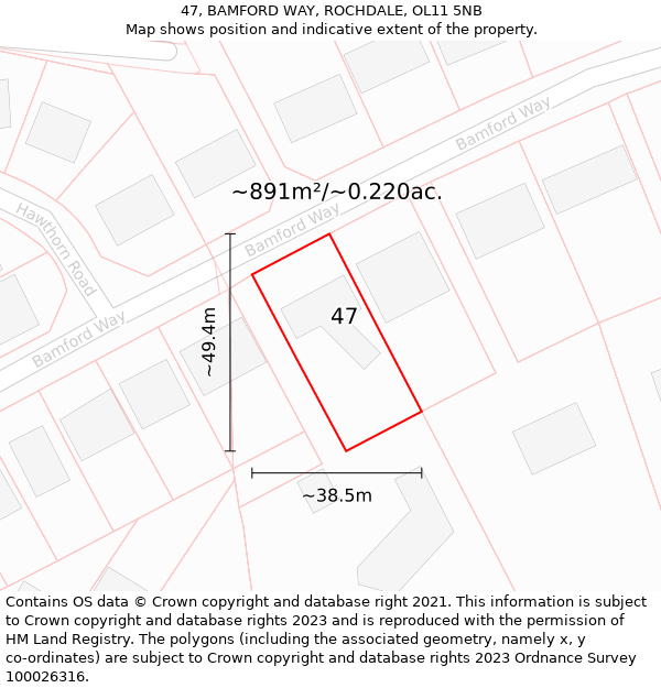 47, BAMFORD WAY, ROCHDALE, OL11 5NB: Plot and title map