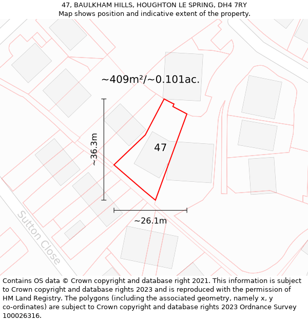 47, BAULKHAM HILLS, HOUGHTON LE SPRING, DH4 7RY: Plot and title map