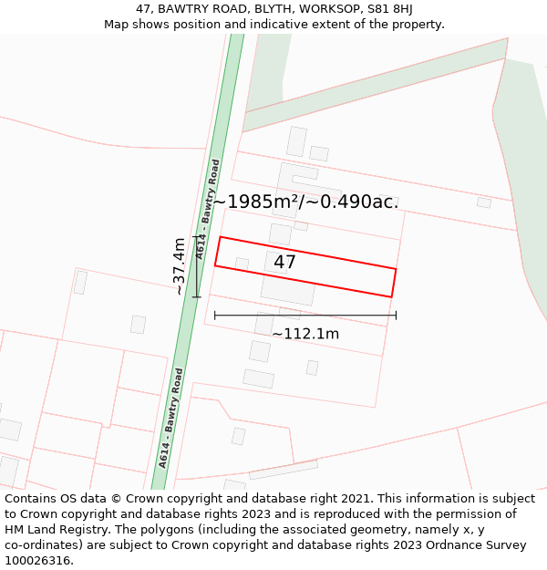 47, BAWTRY ROAD, BLYTH, WORKSOP, S81 8HJ: Plot and title map