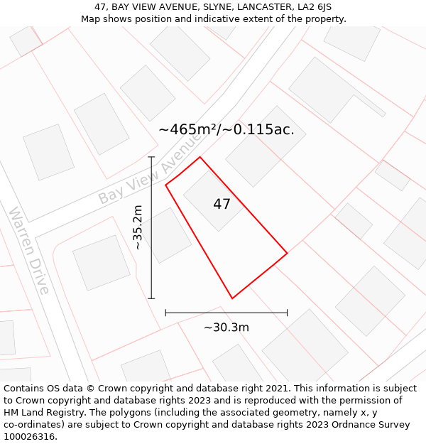 47, BAY VIEW AVENUE, SLYNE, LANCASTER, LA2 6JS: Plot and title map