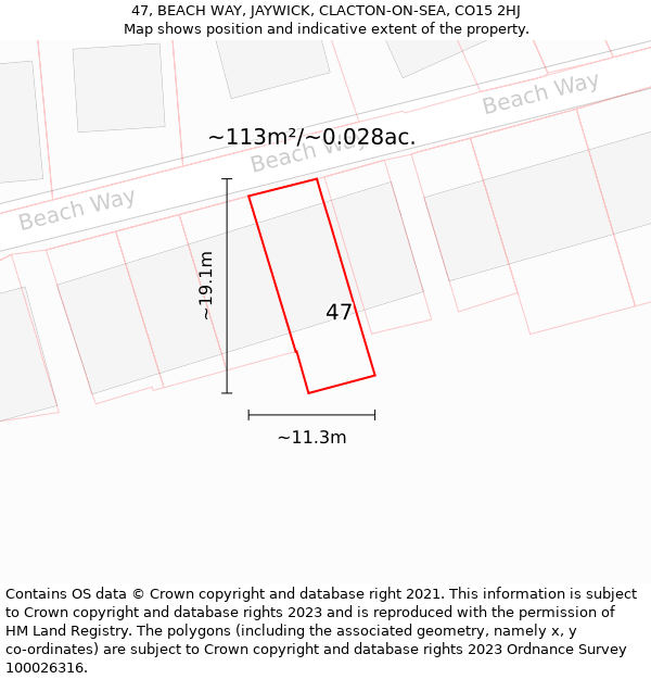 47, BEACH WAY, JAYWICK, CLACTON-ON-SEA, CO15 2HJ: Plot and title map