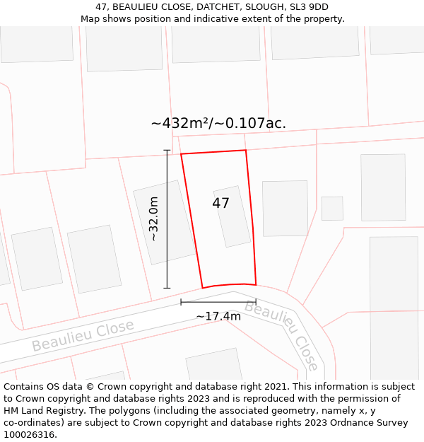 47, BEAULIEU CLOSE, DATCHET, SLOUGH, SL3 9DD: Plot and title map