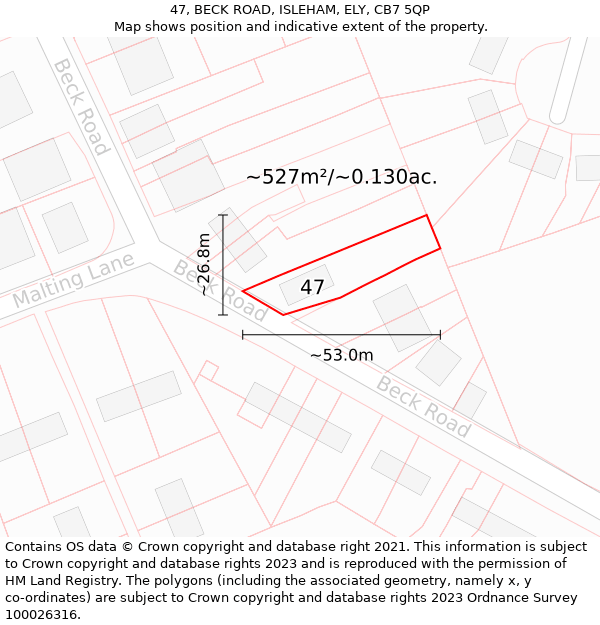 47, BECK ROAD, ISLEHAM, ELY, CB7 5QP: Plot and title map