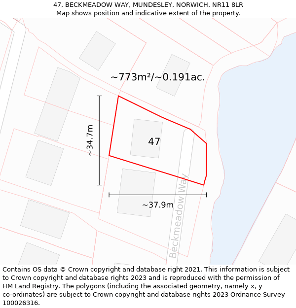 47, BECKMEADOW WAY, MUNDESLEY, NORWICH, NR11 8LR: Plot and title map